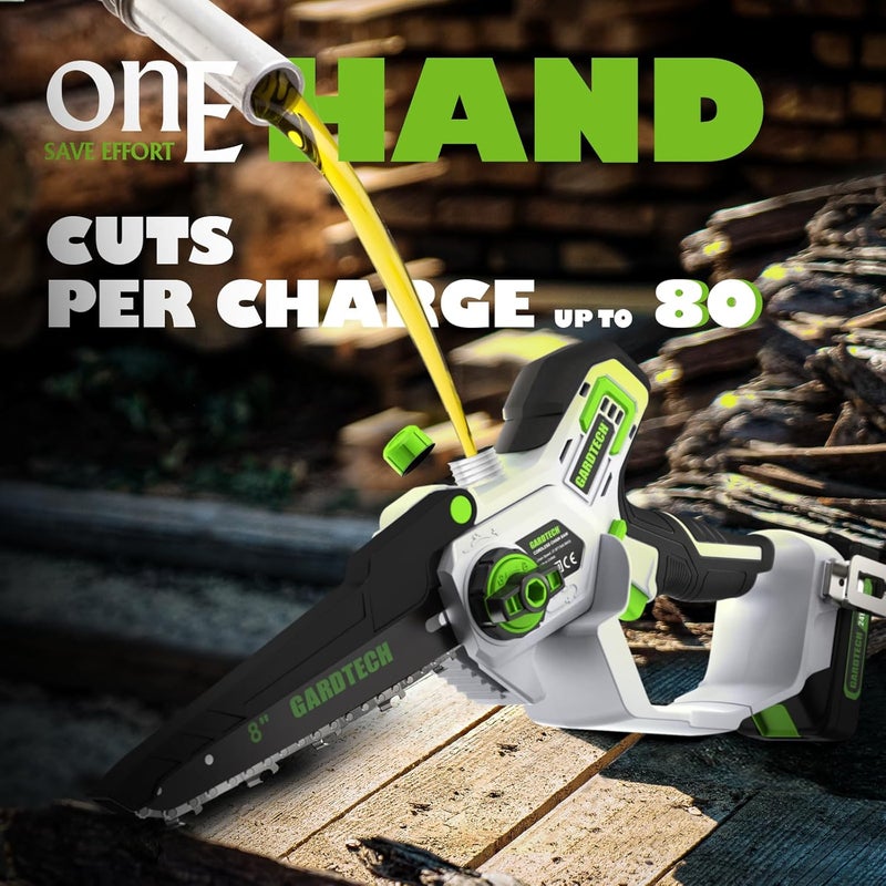 GARDTEC Mini Chainsaw Cordless 8 Inch - Portable Electric Chainsaw Cordless Battery Powered, Handheld Small Chain Saw with 2-side Security Lock [Southpaws Friendly] for Wood Cutting, Pruning Branches - Image 2
